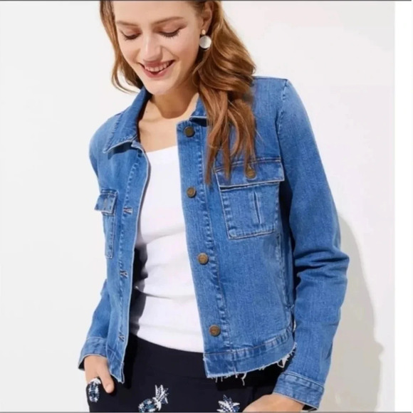 LOFT Jackets & Blazers - LOFT Raw Hem Cropped Denim Jacket, Color Blue Size S